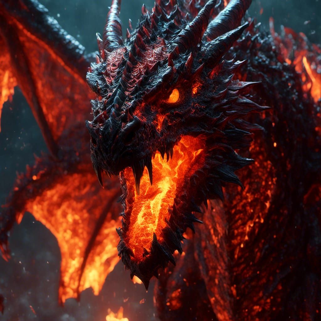Demonic Lava Dragon in Hyperrealistic Digital Art