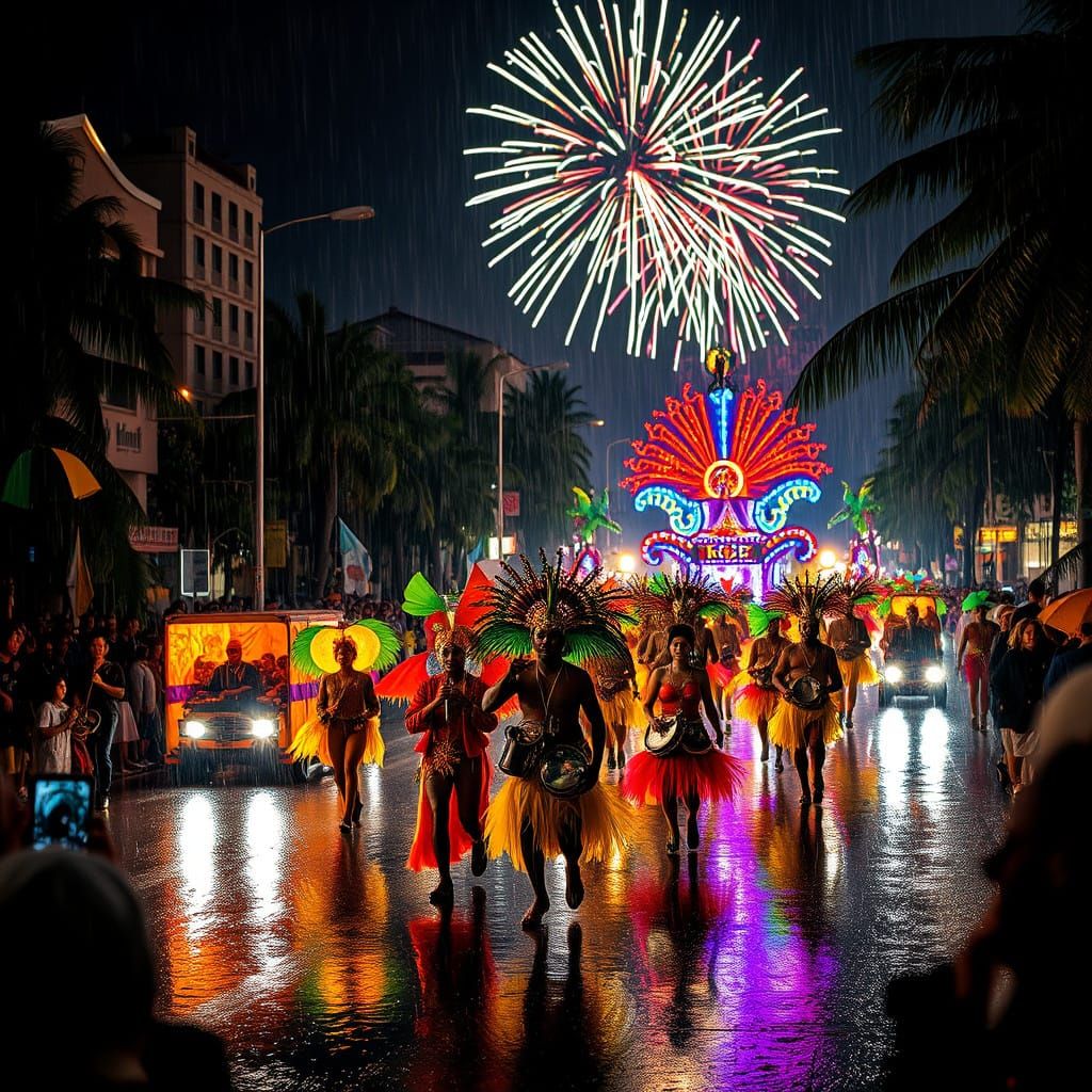 Vibrant Carnival Night in a Brazilian City