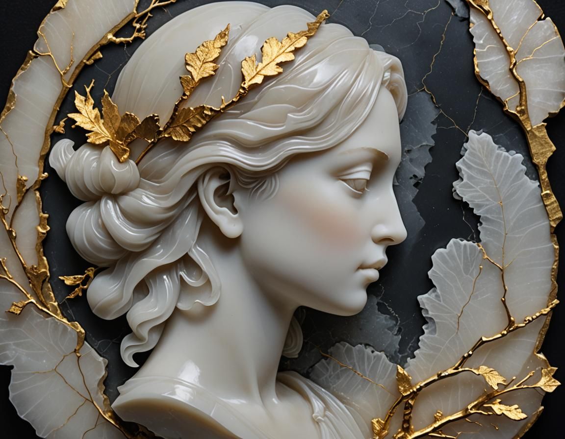 Quartz Cameo Portrait with Gold Kintsugi