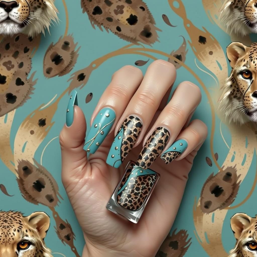 Elegant Cheetah Nail Art in Matte Painting Style