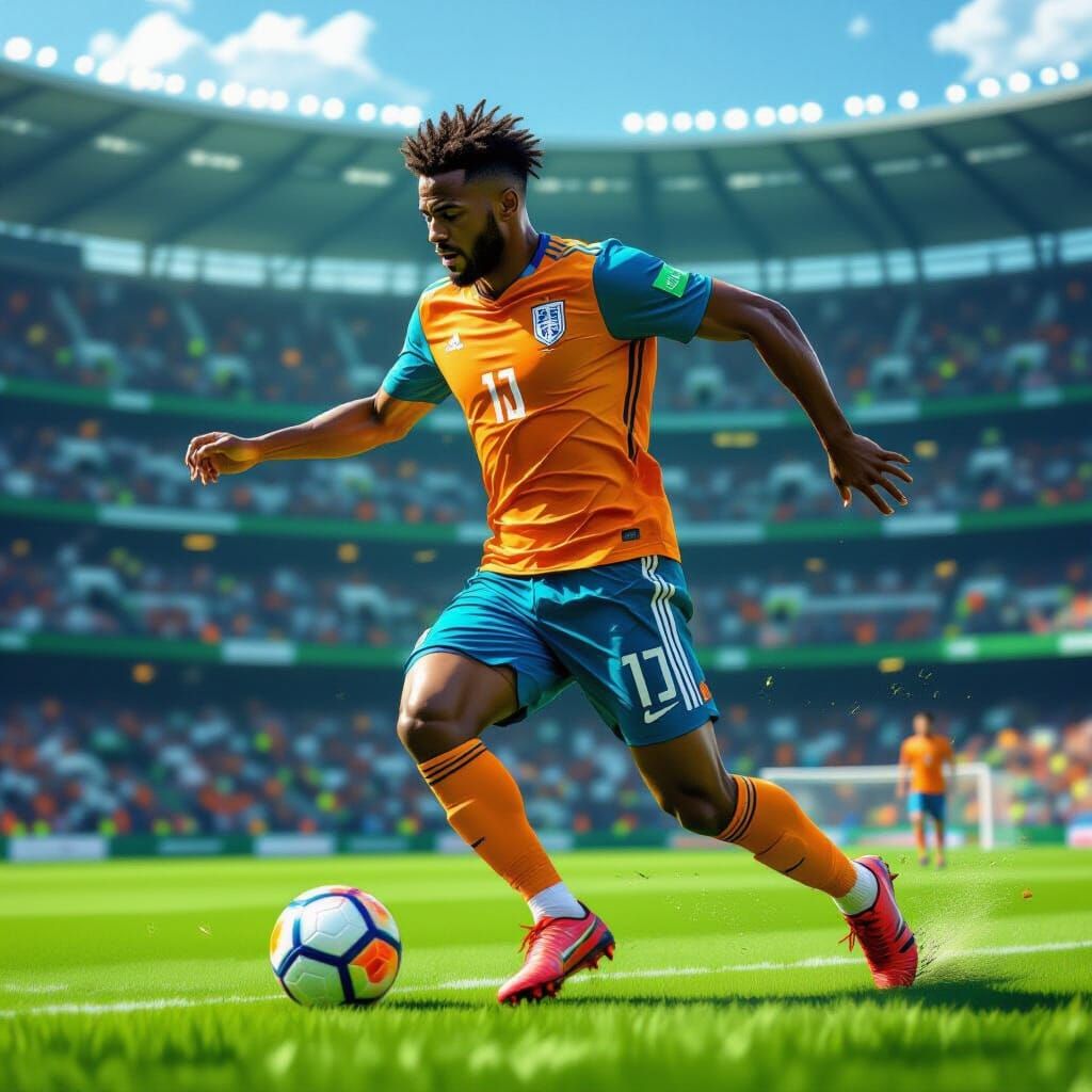 Soccer Player in Action: Digital Art Style