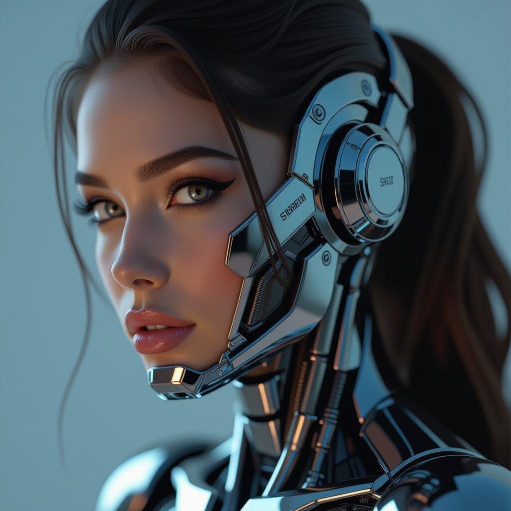 Cybernetic Woman Portrait With Dramatic Chiaroscuro Lighting