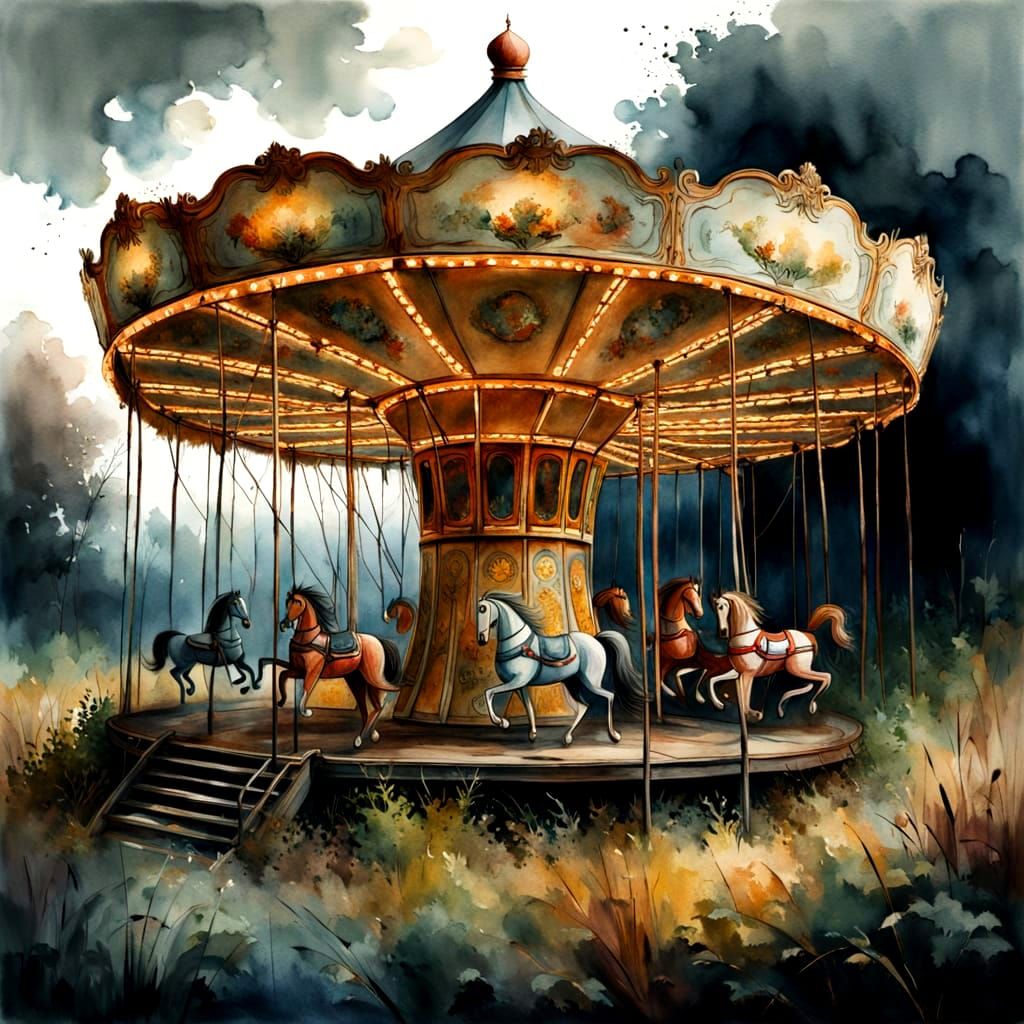Sad Abandoned Carnival Watercolor Painting