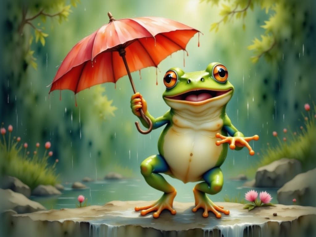 frog in summer rain