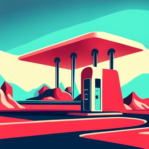 Retro Gas Station on Mars in Divine Sunshine