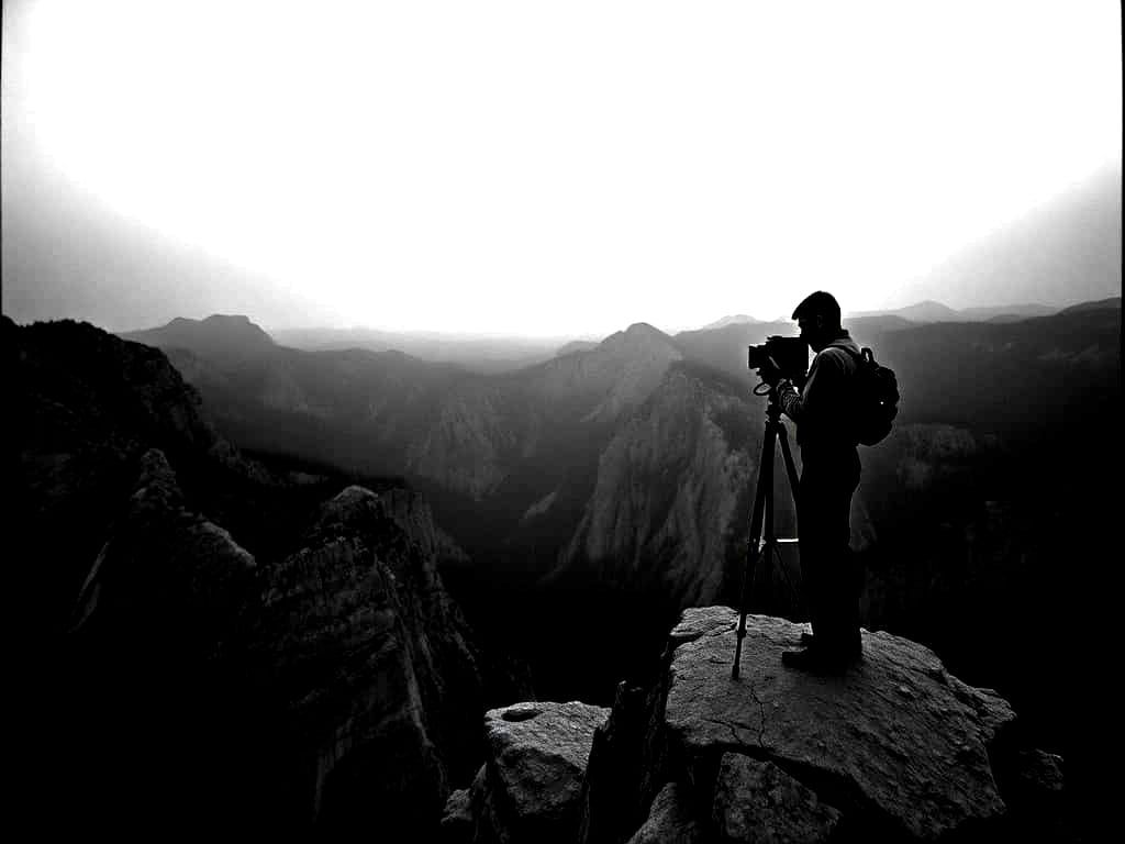 Monochromatic Mountain Photographer with Box Camera