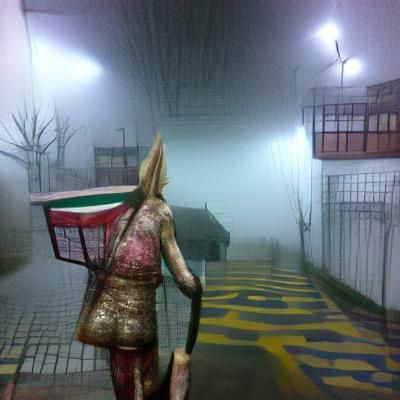 Eerie Foggy Landscape in Silent Hill Style