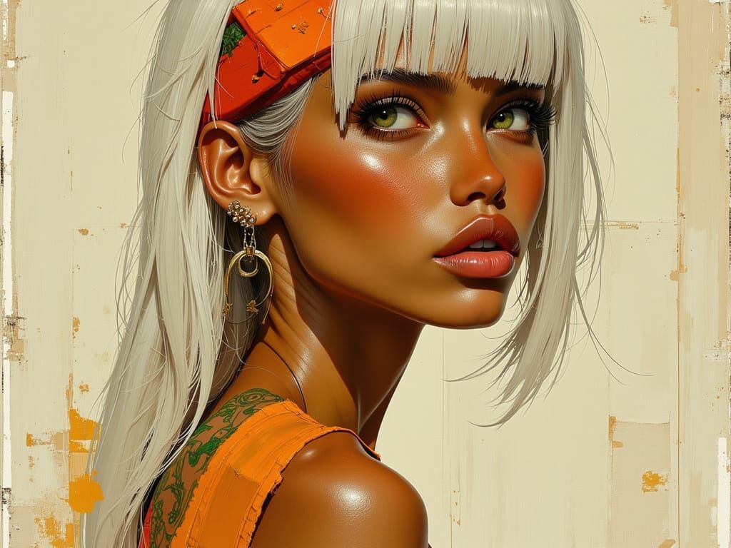 Seductive Gynoid Idol in Vibrant Sapeur Fashion