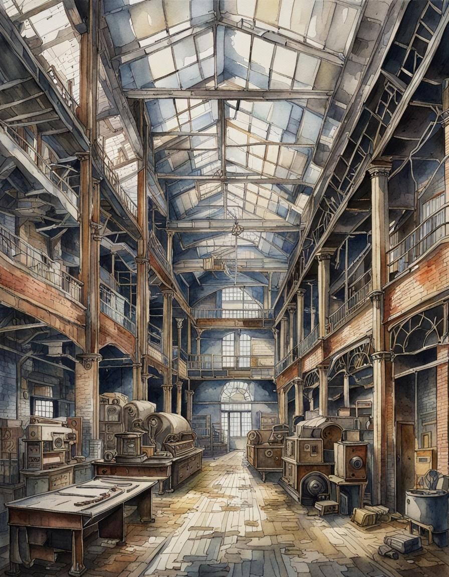 Abandoned Victorian Factory in Watercolor