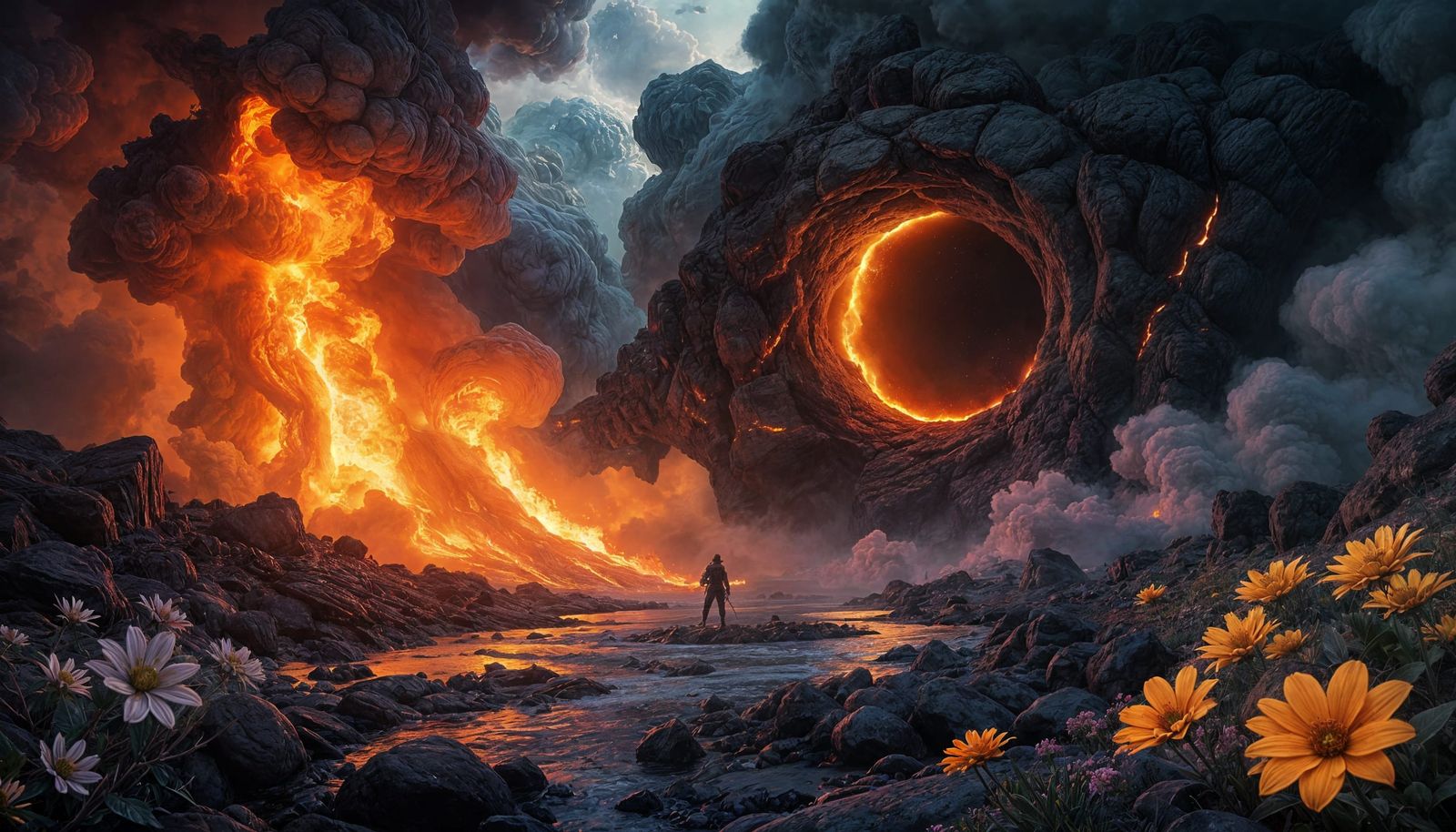 Epic Fire and Ice Clash: Dark Fantasy Art