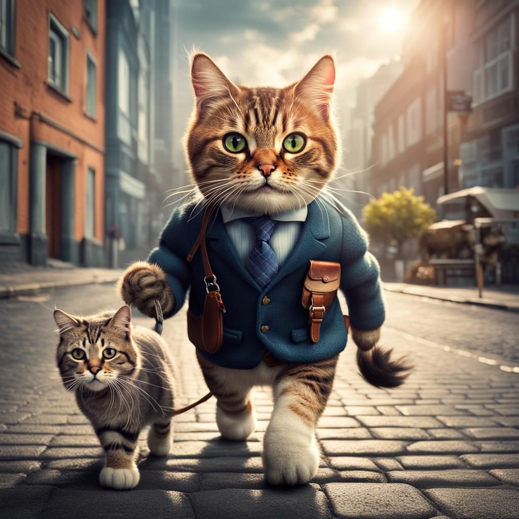 Hyperrealistic Cat Commute: A Cheerful Journey