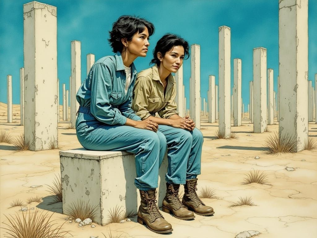 Ethereal Desert Cemetery with Serene Filipina Women