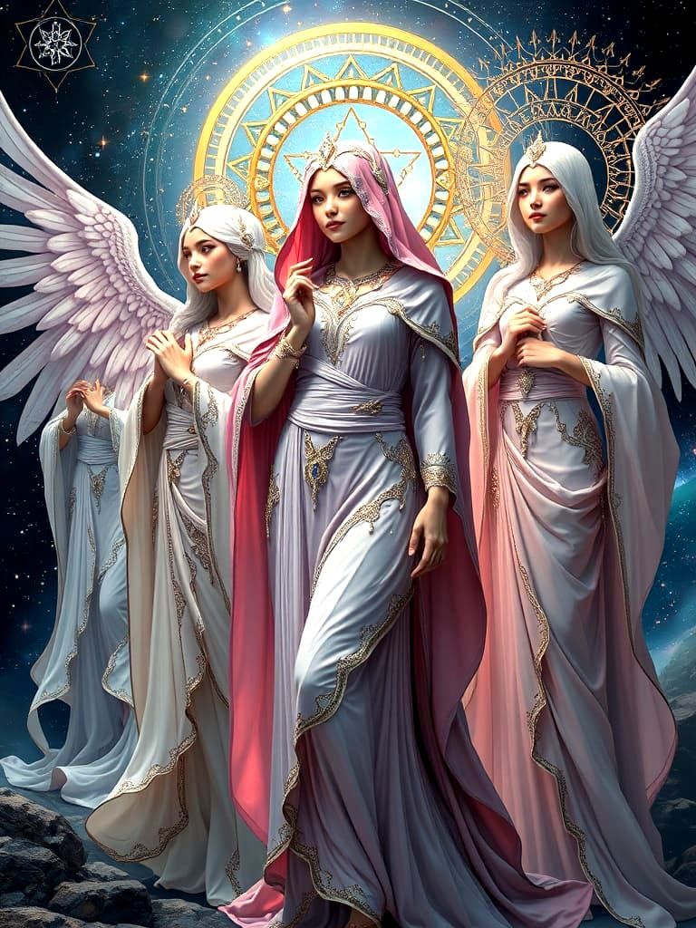 Ethereal 3D Characters in Art Nouveau Style