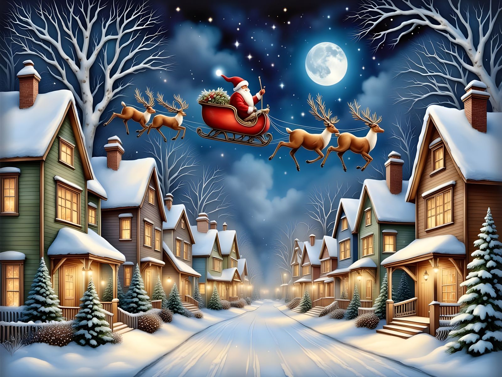 Cozy Christmas Eve Sleigh Ride in Snowy Street