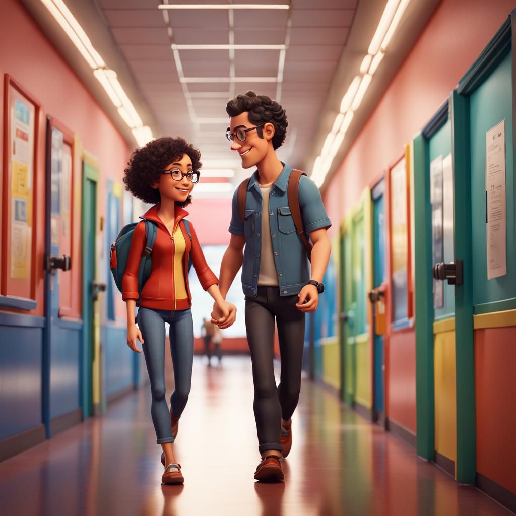 Man and Woman Holding Hands: Pixar-Style 3D Art