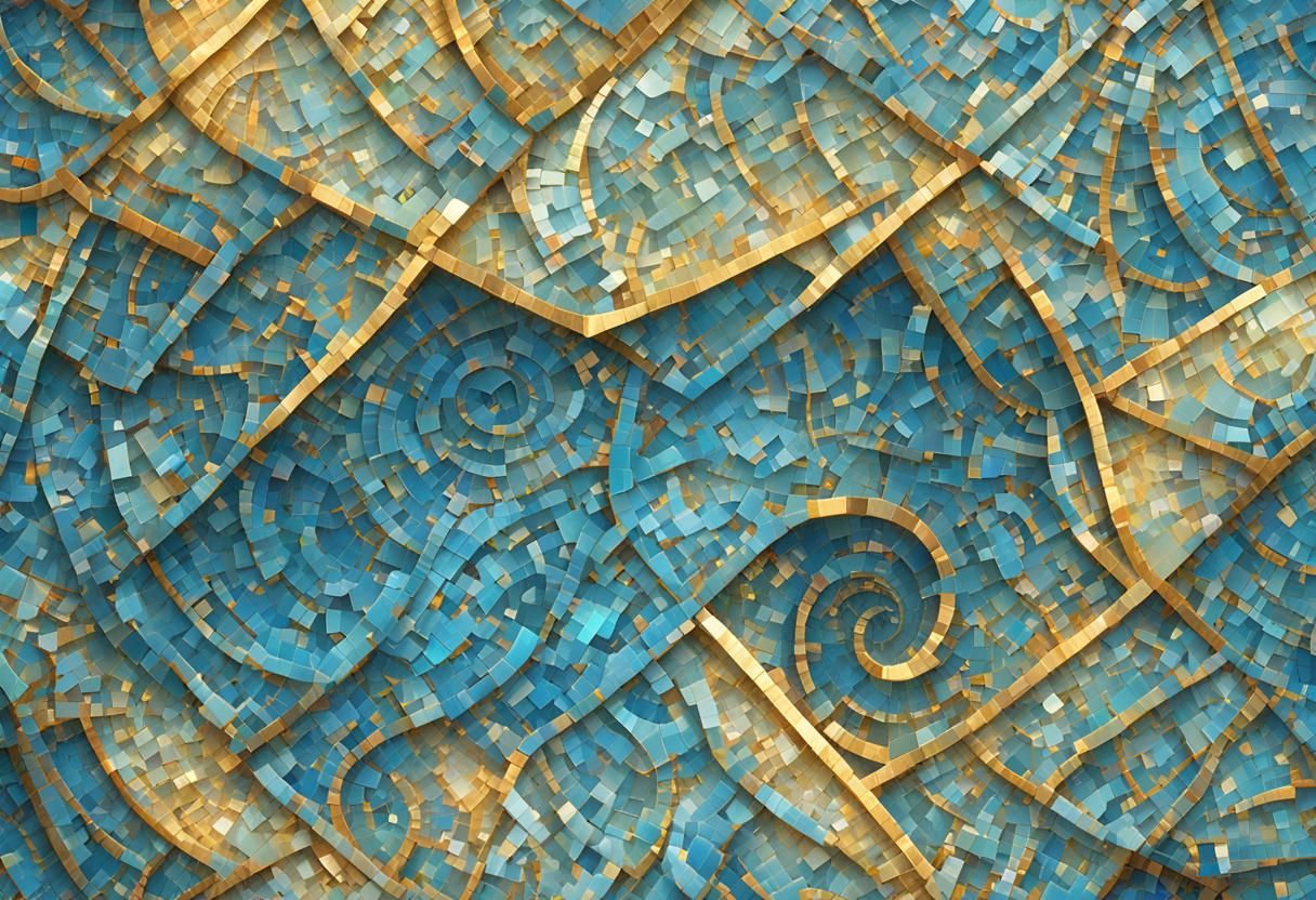 Intricate Blue Mosaic Digital Art in High Definition