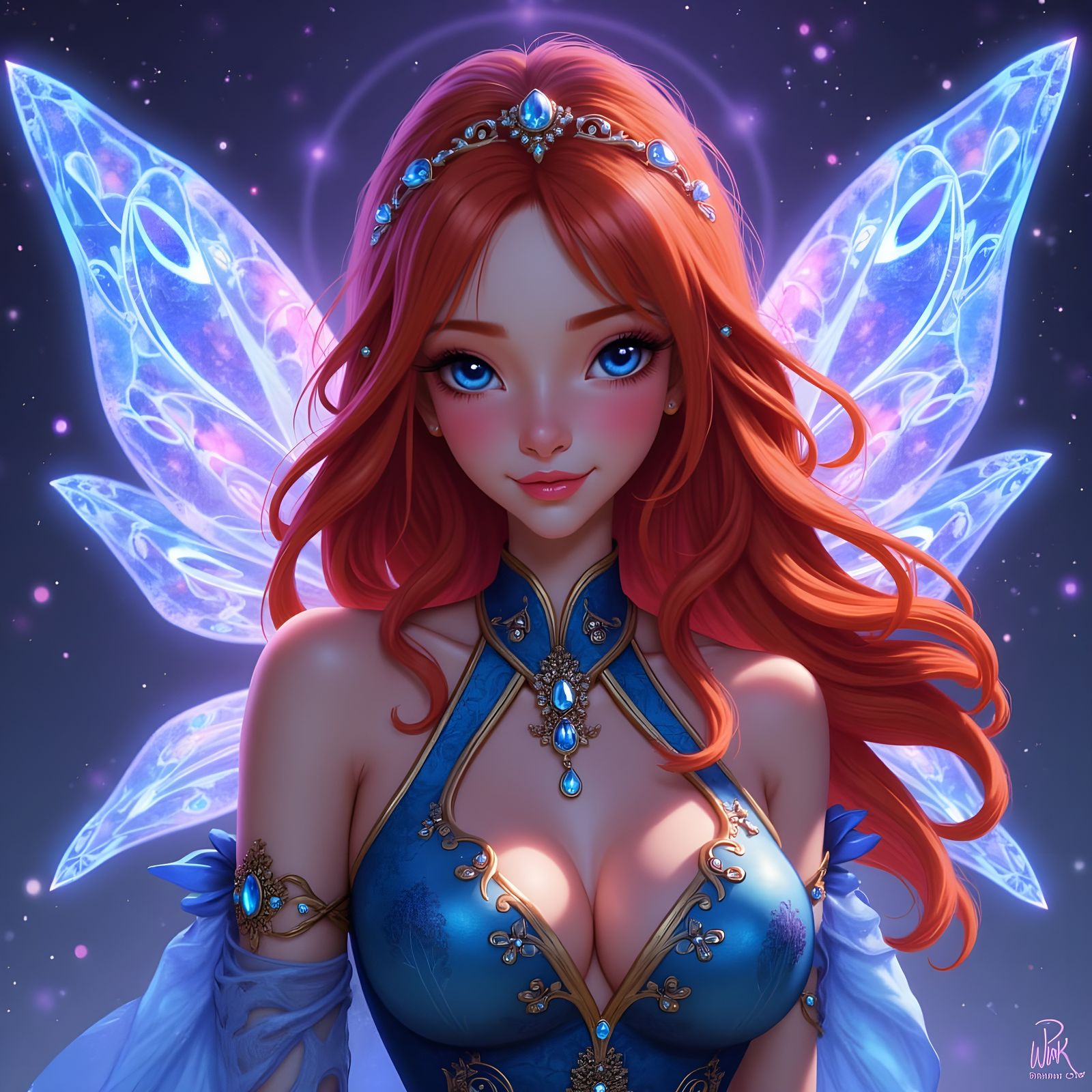 Ethereal Fantasy Princess with Vibrant Wings and Regal Attir...