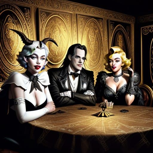 Baphomet, Jim Carey, and Marilyn Monroe Play Cards