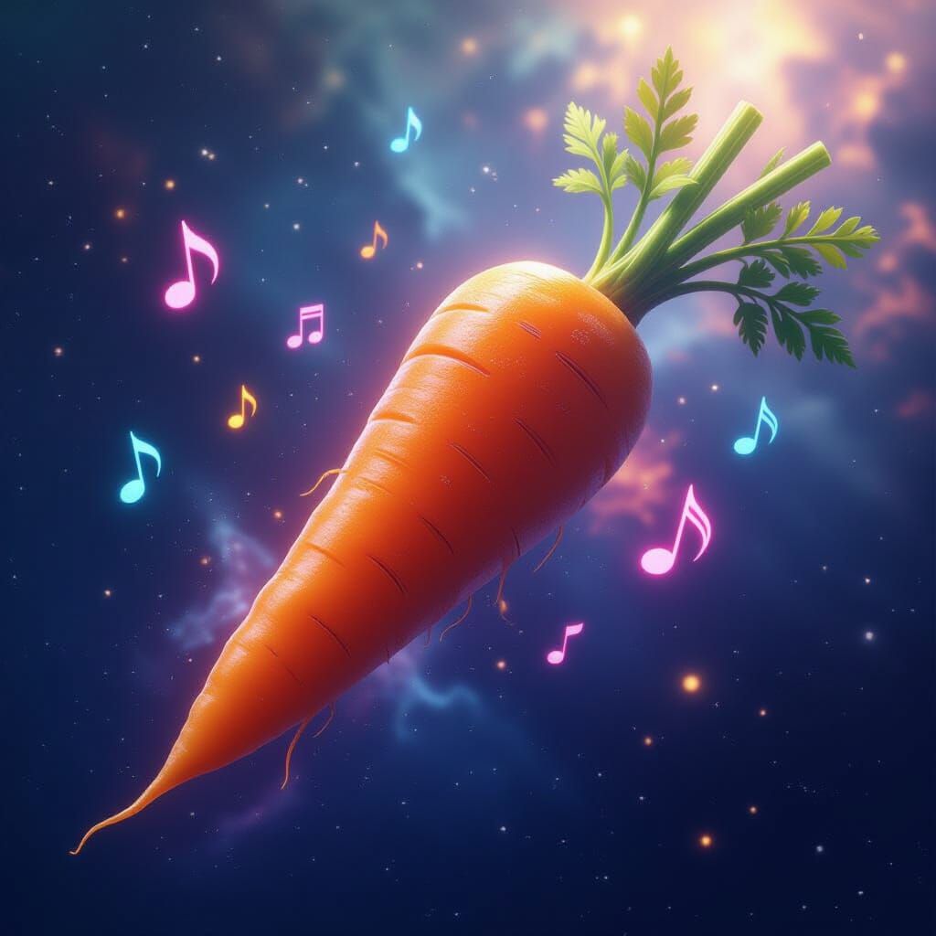 Crystalline Carrot in Deep Space with Nebulae and Music Note...