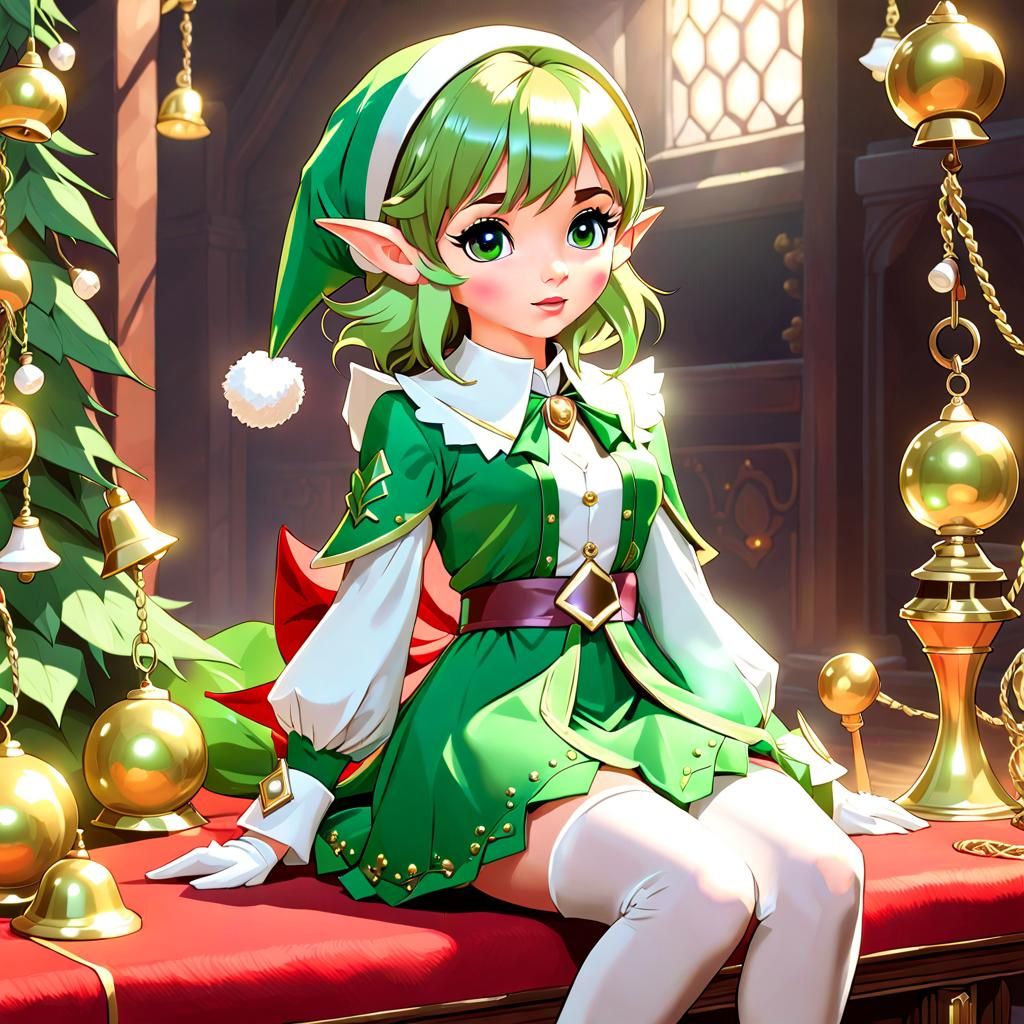 Festive Elf Figurine Portrait in Digital Art Style
