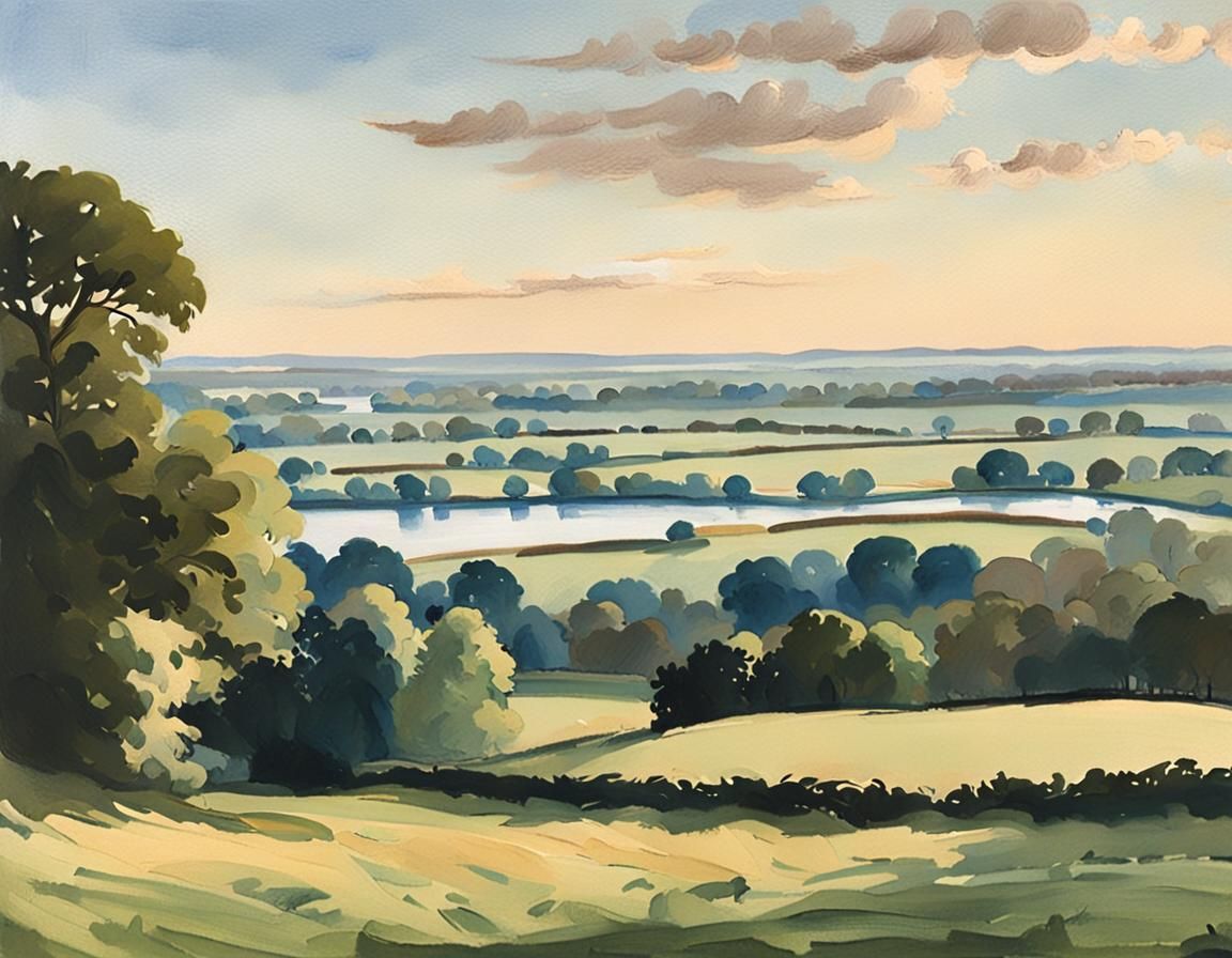 Romantic Landscape Painting of Burleigh House