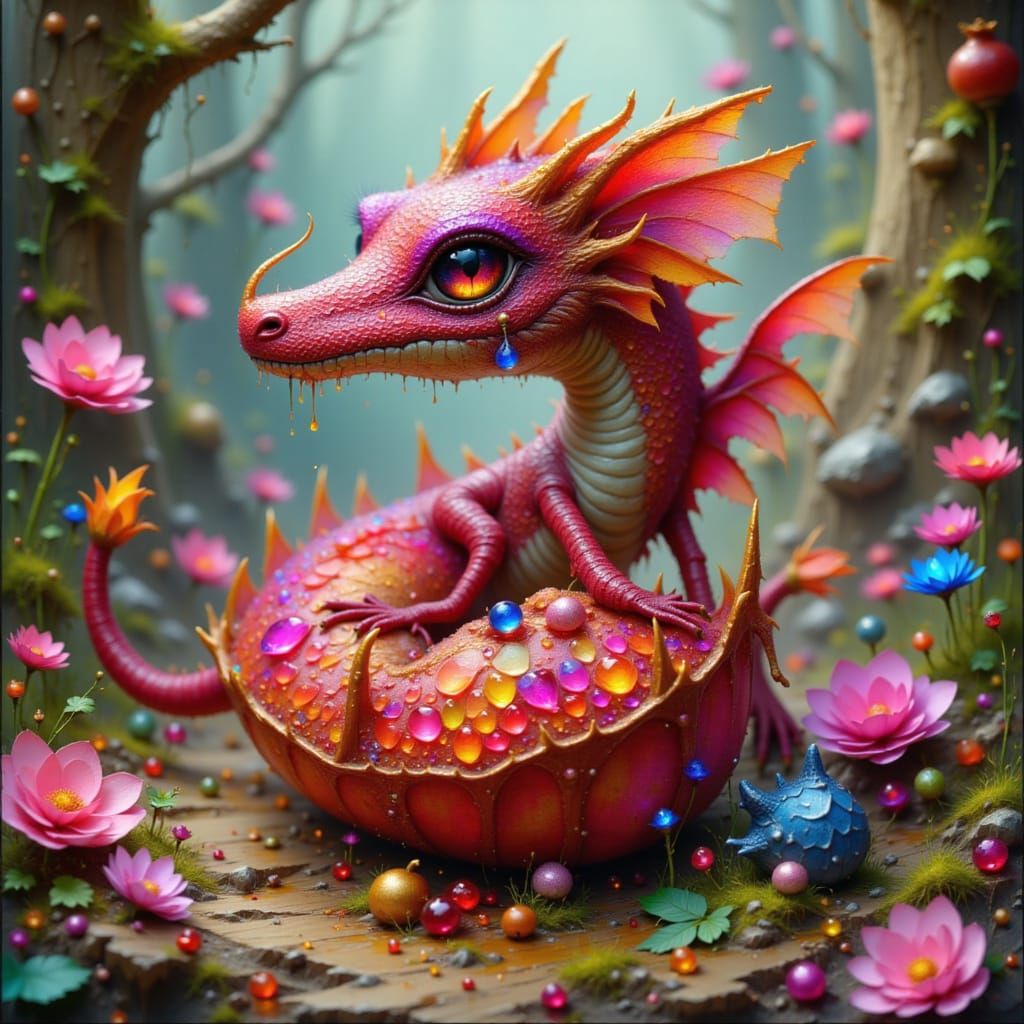 Whimsical Pomegranate-Dragon Hybrid in Fantastical Style