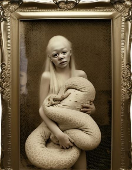 Albino Girl with Octopus: Antique Eldritch Art
