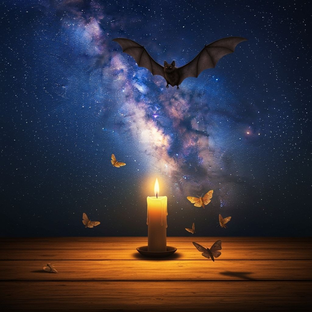 Nocturnal Candlelight Scene with Moths and Bat