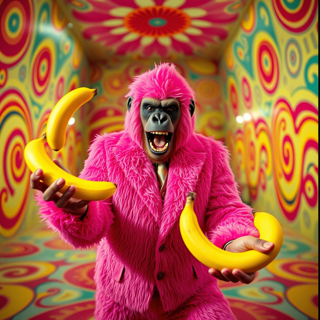 Man in pink gorilla suit