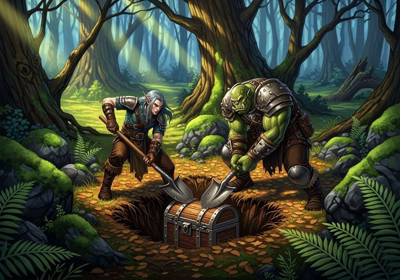 Elf and Orc Treasure Hunt: Comic Book Art