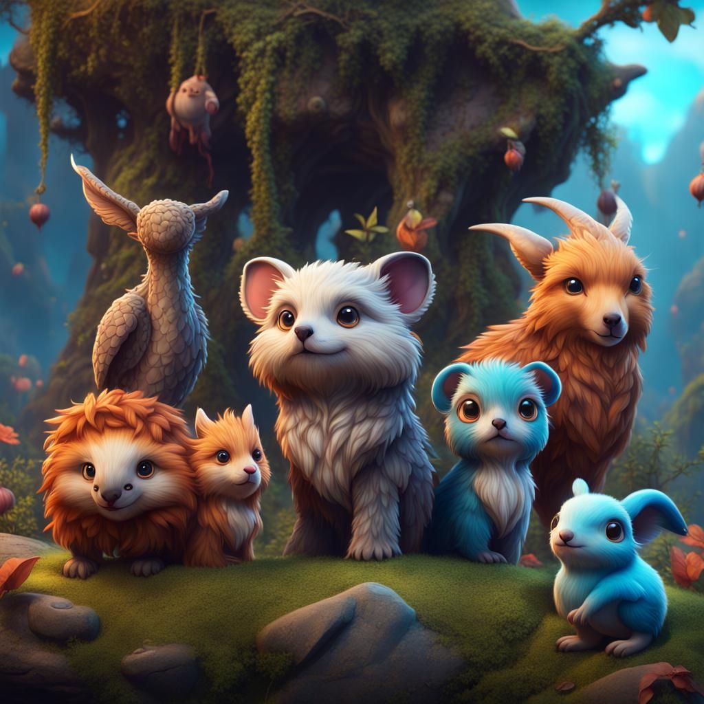 Cute Animals in Detailed Matte Painting