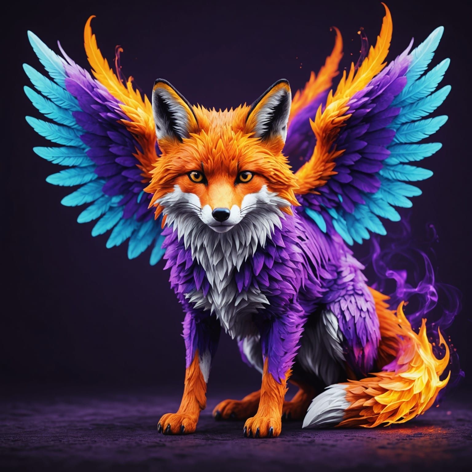 Winged Purple Fire Fox with Glitch Effects