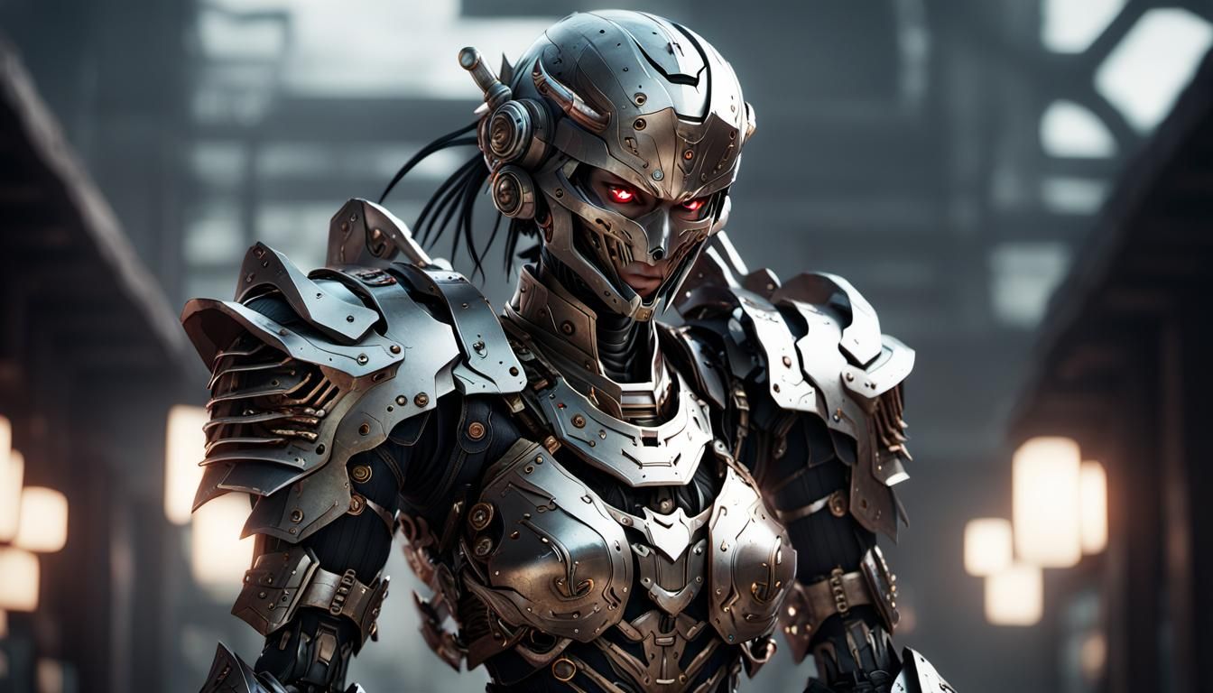 Anime Cyborg Girl in Futuristic Sci-Fi Style