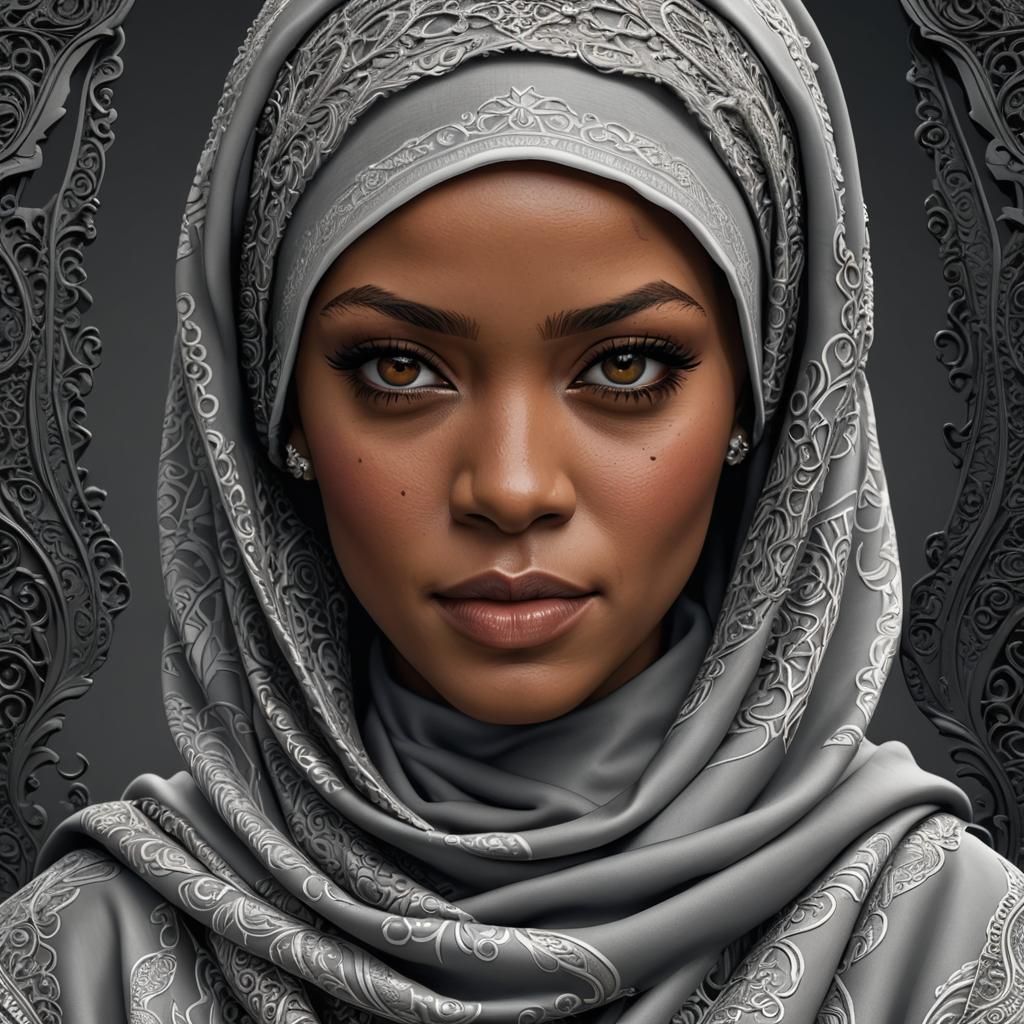 Hyperrealistic 3D Caricature of Rihanna in Hijab