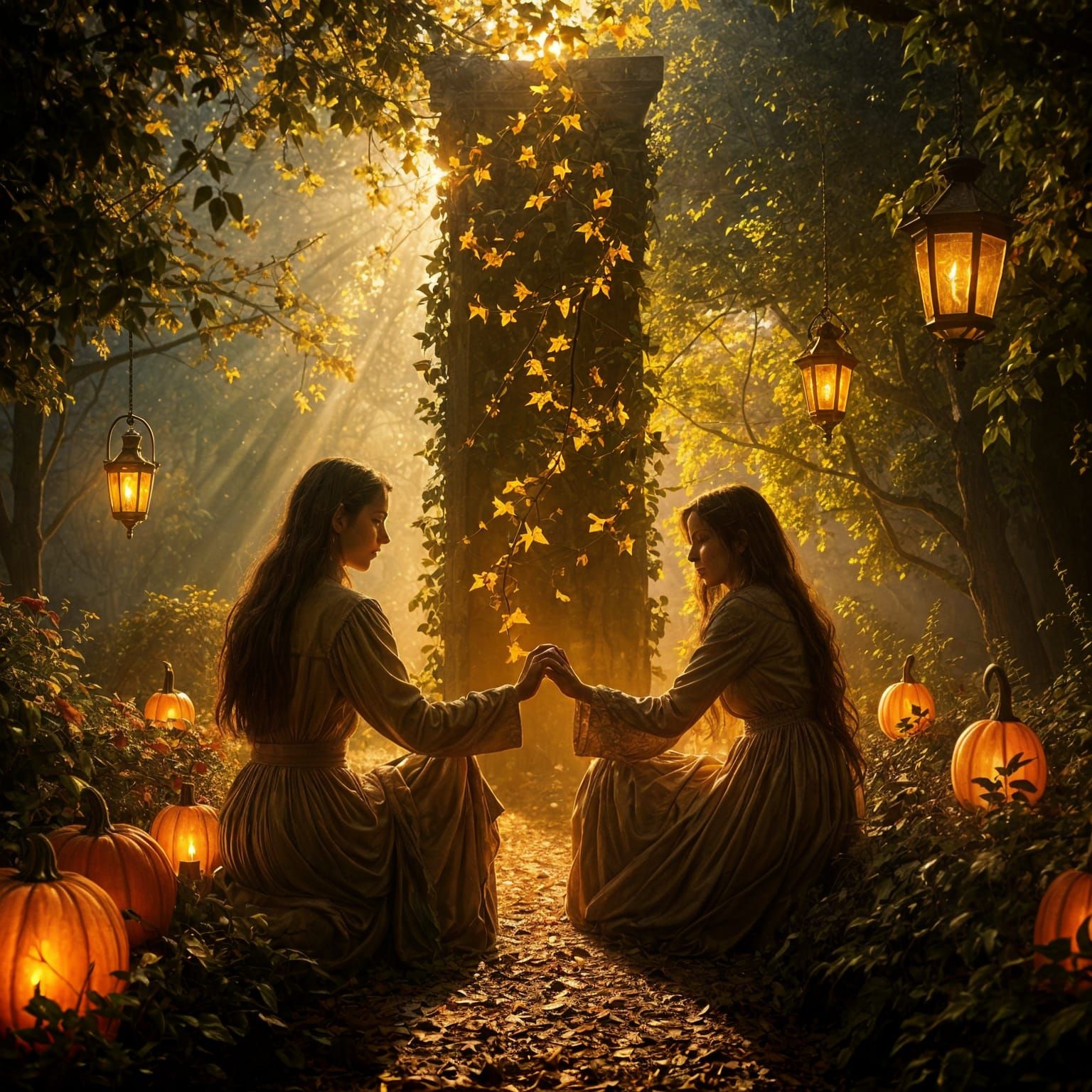 Enchanted Autumn Garden: A Fairytale Scene