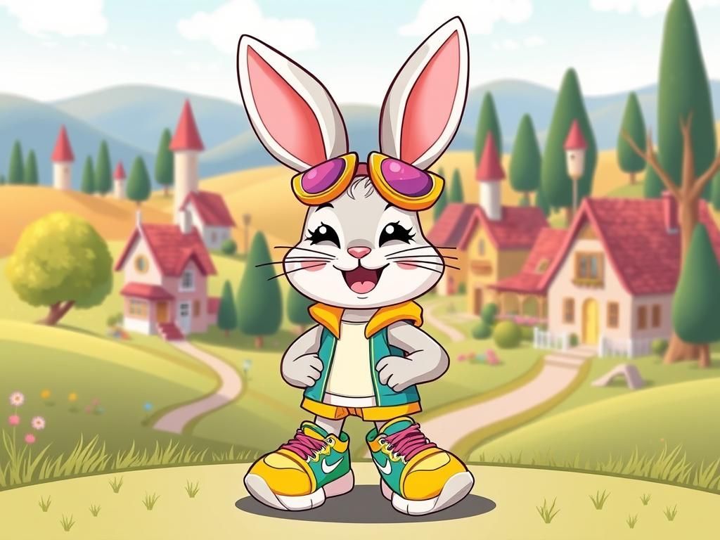 Joyful Bunny in Whimsical Fairy Tale Town