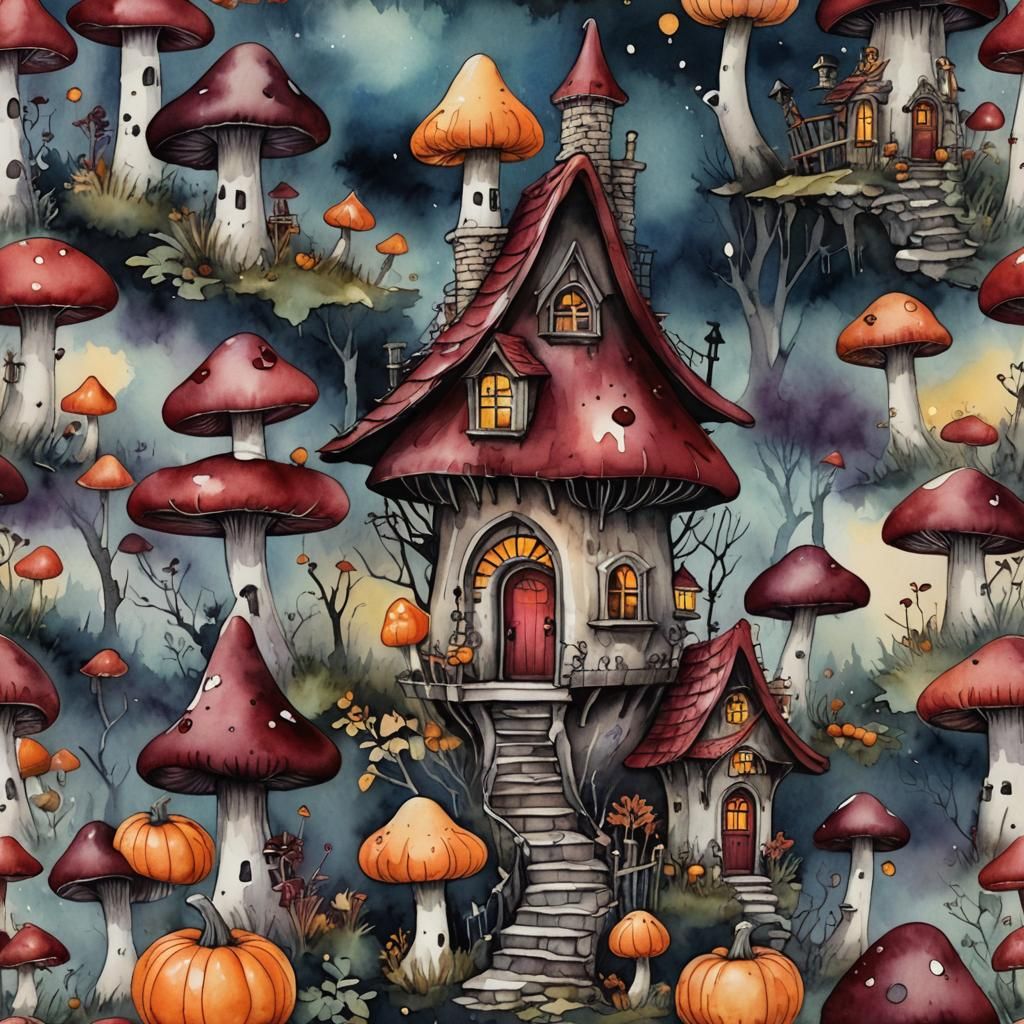 Wine cap mushroom house wallpaper