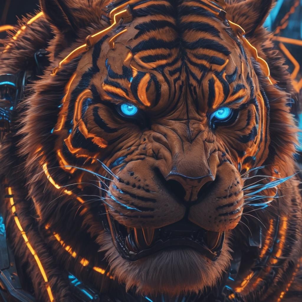 Cyberpunk Viking Berserker on Mechanical Tiger