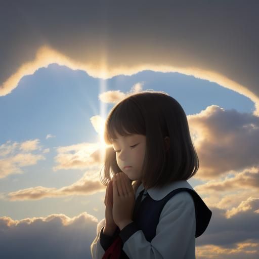 Girl Praying in Divine Sunshine