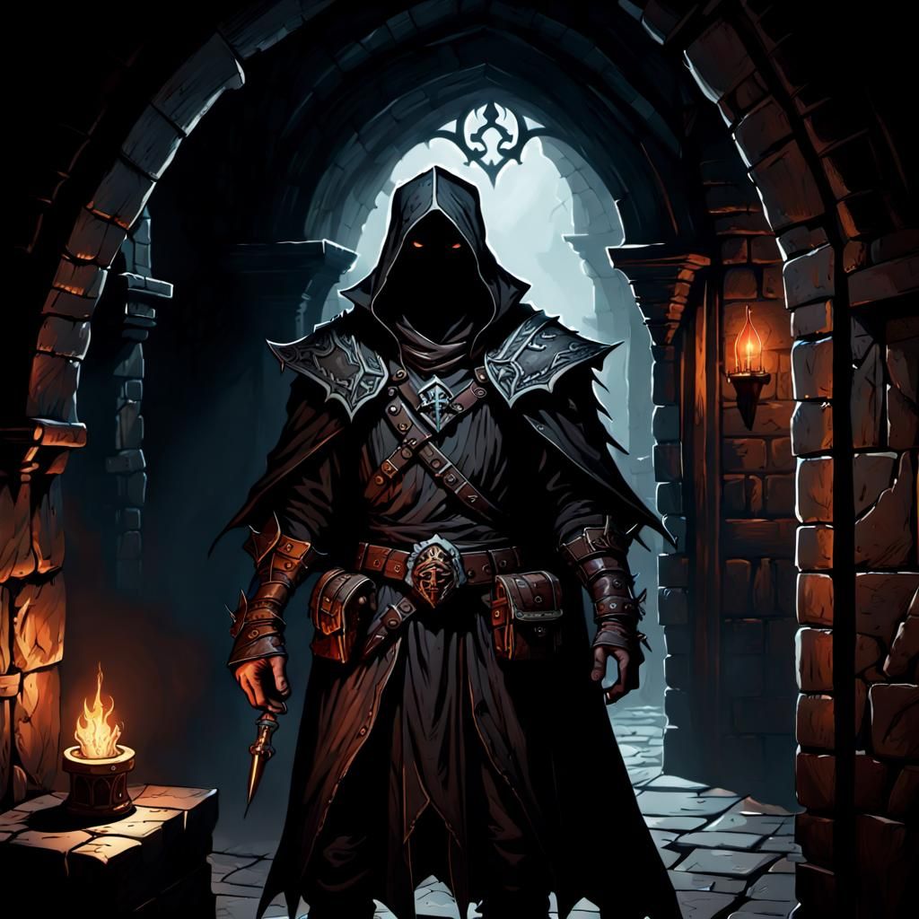 Mysterious Man in Gothic Dungeon Shadows