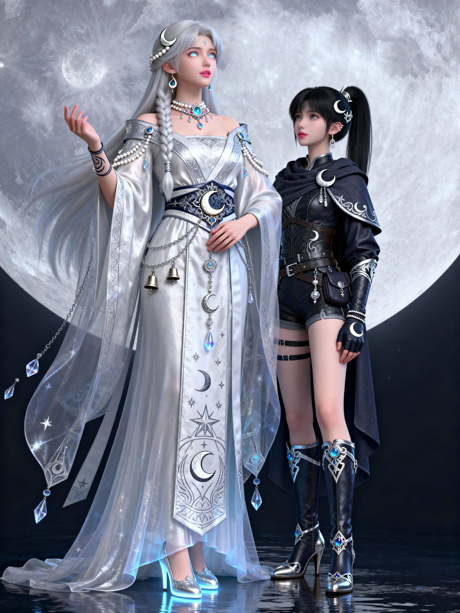Moon Empress Regal Authority in Lunar Silk Robes