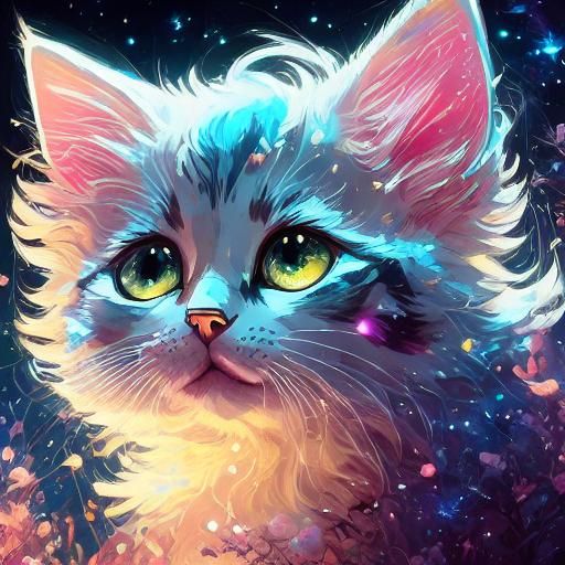 Cute Cat Among Stars: Fantasy Concept Art