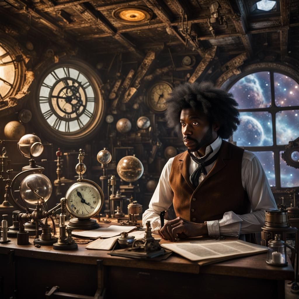 Steampunk Professor in a Cluttered Attic