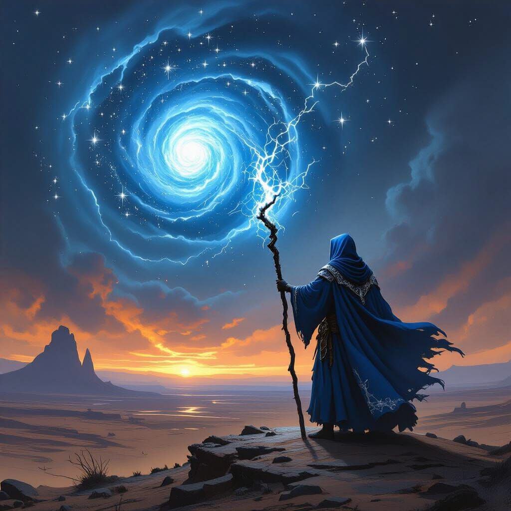 Mage Gazing at Arcane Vortex in Dark Fantasy Style
