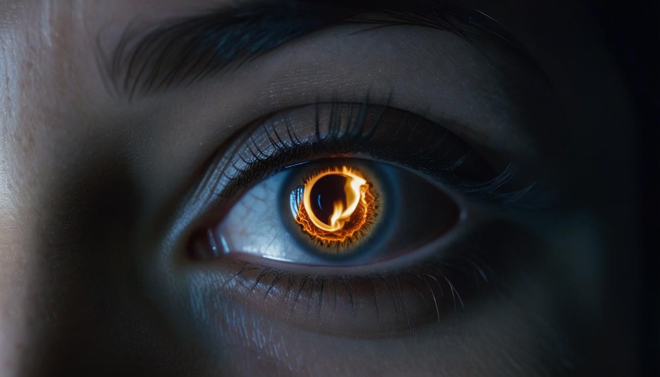 Burning Castle Reflected in Woman's Eye