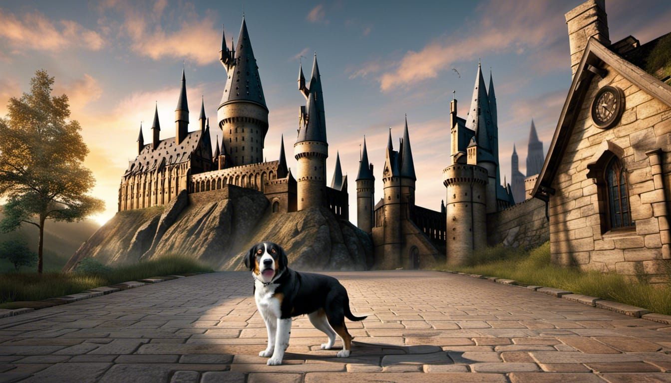 Harry Potter's Dog Walks Hogwarts Hallways