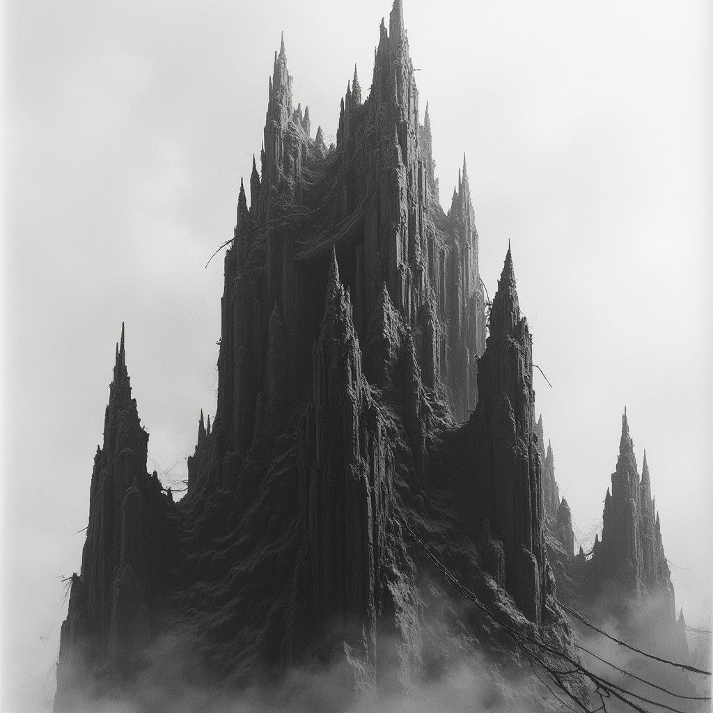 Ominous Skyscraper in Dark Surrealist Style