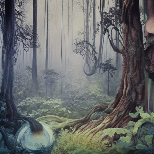 Yin Yang Forest in Surrealist Style