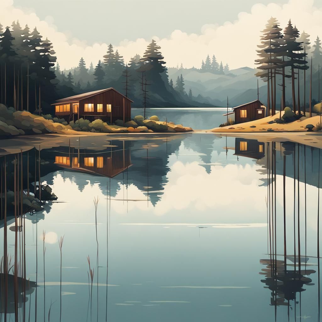 Reflections on Water: Tranquil Landscape Illustrations