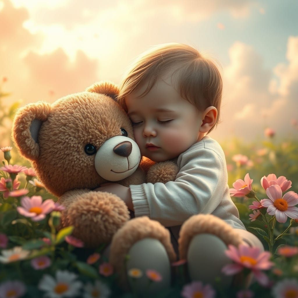 Whimsical Toddler at Peace in a Dreamlike Scene